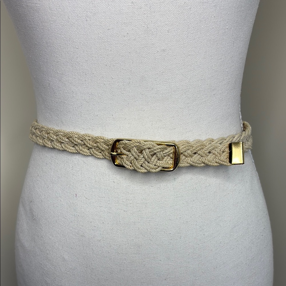 Braided Cream Colored Belt with Gold Hardware. Vintage. Boho Y2K